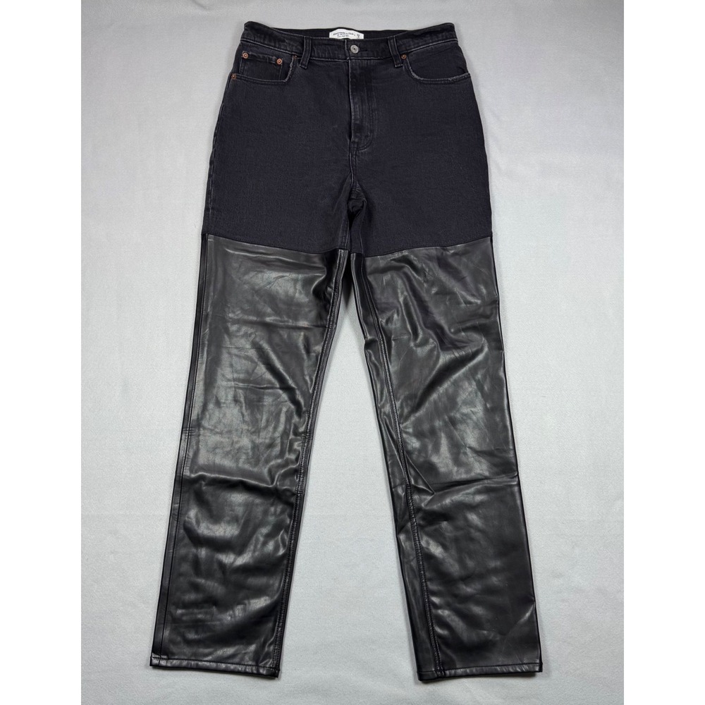 Abercrombie & Fitch 90s Straight Ultra High Rise Vegan Leather Denim Jeans 29 8L